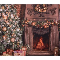 Clayre & Eef Kerst Achtergronddoek 180x210 cm Bruin Stof Kerstboom