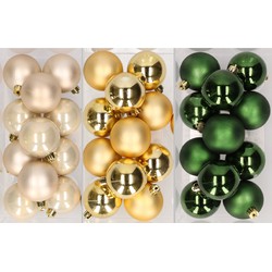36x stuks kunststof kerstballen mix van champagne, goud en donkergroen 6 cm - Kerstbal