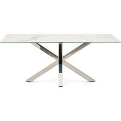 Kave Home - Argo tafel afgewerkt in Kalos wit porselein en roestvrijstalen poten 160 x 90 cm