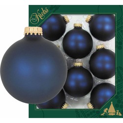 8x Donkerblauwe matte kerstballen van glas 7 cm - Kerstbal