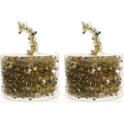 Decoris Kerstslinger - 2x - met sterren - goud - glanzend - 700 cm - Kerstslingers
