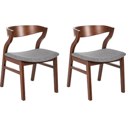 Beliani MAROA - Eetkamerstoel-Grijs-Polyester, Rubberhout, Multiplex