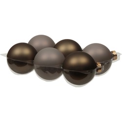 Othmar Decorations Kerstballen - 6x st - grijs/bruin - 8 cm - glas - mat/glans - Kerstbal