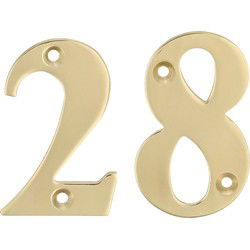 AMIG Huisnummer 28 - massief messing - 10cm - incl. bijpassende schroeven - gepolijst - goudkleur - Huisnummers