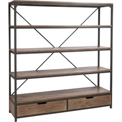 J-line - Rek 2 Laden Hout/met Bruin+zwart - 180x45.5x190cm