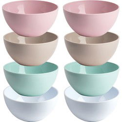 Plasticforte Kommetjes/schaaltjes - 8x stuks - dessert/ontbijt - kunststof - D14 cm - kleurenmix - Kommetjes