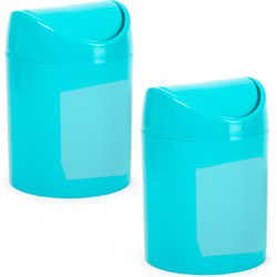 Plasticforte Mini prullenbakje - 2x - 1,4L - blauw - kunststof - Prullenbakken
