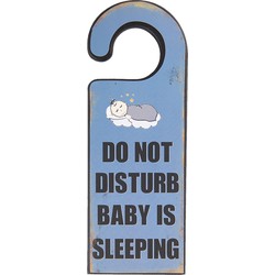 Clayre & Eef Tekstbord  11x30 cm Blauw Zwart Hout Rechthoek Do Not Disturb Wandbord