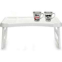 Bedtafel en Koffiebeker set - Mr Right en Mrs Always Right - Valentijn cadeautje voor hem / haar - Dienbladen