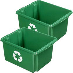 Sunware opslagbox - 2x - groen - 32 liter - 45 x 36 x 24cm - kunststof - Opbergbox