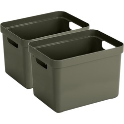 2x stuks donkergroene opbergboxen/opbergmanden 18 liter kunststof - Opbergbox