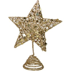 Gerimport Kerstboompiek - ster - kunststof - goud glitter - 25 cm - kerstboompieken