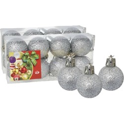 16x stuks kerstballen zilver glitters kunststof 3 cm - Kerstbal