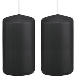 2x Kaarsen zwart 6 x 12 cm 40 branduren sfeerkaarsen - Stompkaarsen