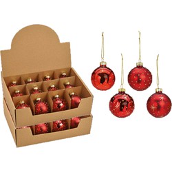 24x stuks luxe gedecoreerde glazen kerstballen rood 6 cm - Kerstbal