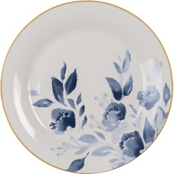 Clayre & Eef Ontbijtbord  Ø 20 cm Blauw Beige Keramiek Rond Bloemen Bord