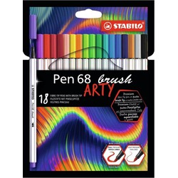 Stabilo STABILO Pen 68 brush - premium brush viltstift - ARTY etui met 18 kleuren