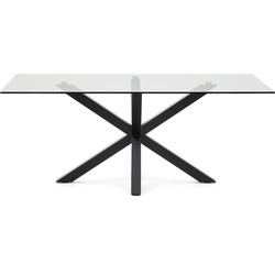 Kave Home - Argo glazen tafel en stalen poten met zwarte afwerking 200 x 100 cm