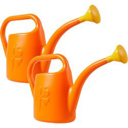 Set van 2x stuks oranje kunststof bloemen/planten gieters met broeskop/sproeikop 1.8 liter - Gieters