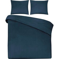 DoubleDry Dekbedovertrek 100% Natuurlijk Katoen - Tweepersoons 200x200/220 cm + 2 Kussenslopen - Ademend & Zacht - Midden Blauw