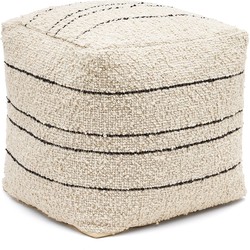 Kave Home - Beige en zwart gestreepte Micol-poef van wol 40 x 40 cm