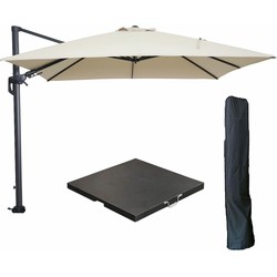 Garden Impressions Hawaii zweefparasol 300x300 cm carbon black / ecru met 90kg black polished parasolvoet en parasolhoes