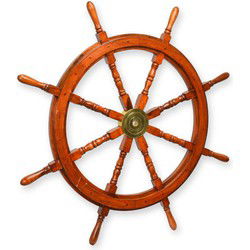 A WOODEN STEERING WHEEL