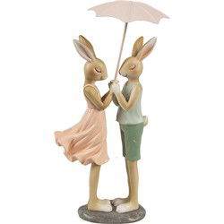 Clayre & Eef Decoratie Beeld Konijnen 12x10x26 cm Beige Kunststof