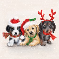 Ambiente kerst thema servetten - 20x st - 33 x 33 cm - honden print - Feestservetten