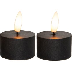 Anna's Collection LED theelichtjes - 2x st - zwart - D4 x H5 cm - LED kaarsen