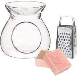 Ideas4seasons Amberblokjes/geurblokjes cadeauset - roos - inclusief geurbrander en mini rasp - Geurbranders