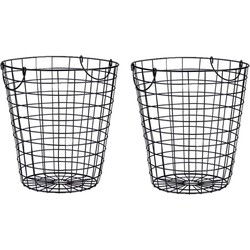 Draadmand/wasmand - 2x - metaal - zwart - 30 x 30 cm - Opbergmanden