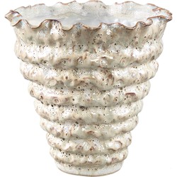 PTMD Nianh Cream Ceramic Pot Irregular Ribbed Round L