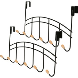 2x Zwarte deur kapstokken 6-haaks 41 cm - Kapstokken