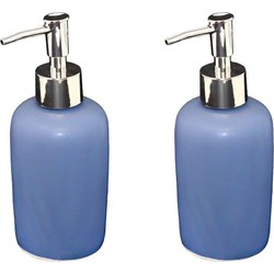 2x Stuks Zeeppompje/dispenser keramiek blauw/zilver 7 x 17 cm - Zeeppompjes