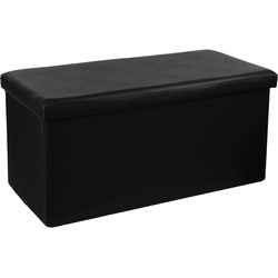 Atmosphera Poef/hocker/voetenbankje - opbergbox - zwart - PU/MDF - 76 x 38 x 38 cm - Poefs