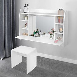 ML-Design Wandkaptafel met spiegel, wit, 110x74x48,5 cm, gemaakt van MDF spaanplaat