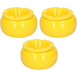 Cepewa Stormasbak - 3x stuks - geel - rond - 11 cm - keramiek - asbak buiten - Asbakken