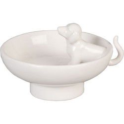 Clayre & Eef Sieraden Schaaltje Hond 10x8x6 cm Wit Keramiek Rond Sieradenhouder