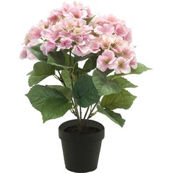 Hortensia kunstplant in kunststof pot - roze - 40 cm - Hydrangea Macrophylla - Kunstplanten