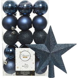30x stuks kunststof kerstballen 6 cm inclusief ster piek donkerblauw - Kerstbal