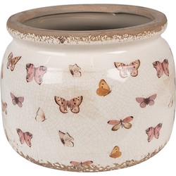 Clayre & Eef Bloempot  Ø 20x15 cm Beige Roze Keramiek Vlinders Bloempot Binnen