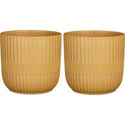Mica Decorations - 2x - Plantenpot - okergeel - stripes - D17.5 x H16 cm - Plantenpotten