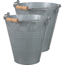 2x stuks Emmer/plantenpot 10 liter - D29 x H29 cm - zink - met handvat - IJzeren emmer / teil