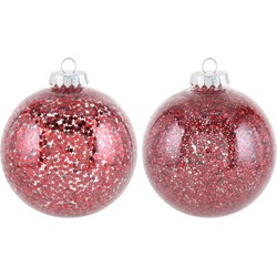 2x kerstballen rood 10 cm kunststof kerstboom versiering/decoratie - Kerstbal