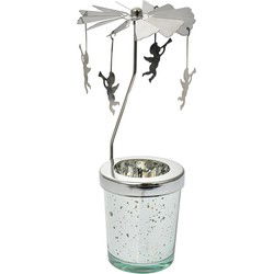 Clayre & Eef Waxinelichthouder Ø 8x17 cm Zilverkleurig Glas Metaal Engelen