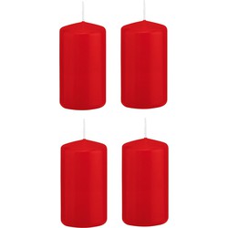 4x stuks luxe Stompkaars/Cilinderkaars - 6x12 cm - 40 branduur - Rood - Stompkaarsen