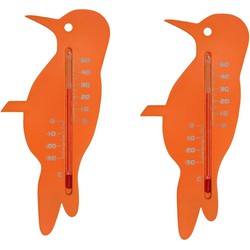 Set van 2x thermometer voor binnen en buiten oranje specht vogel 15 cm - Buitenthermometers