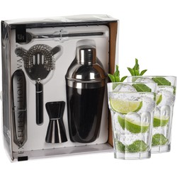 Excellent Houseware cocktails maken set 5-delig met 4x Mojito glazen - Cocktailshakers