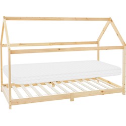 Kinderbed met dak en lattenbodem 90x200 cm naturel grenen hout ML-Design